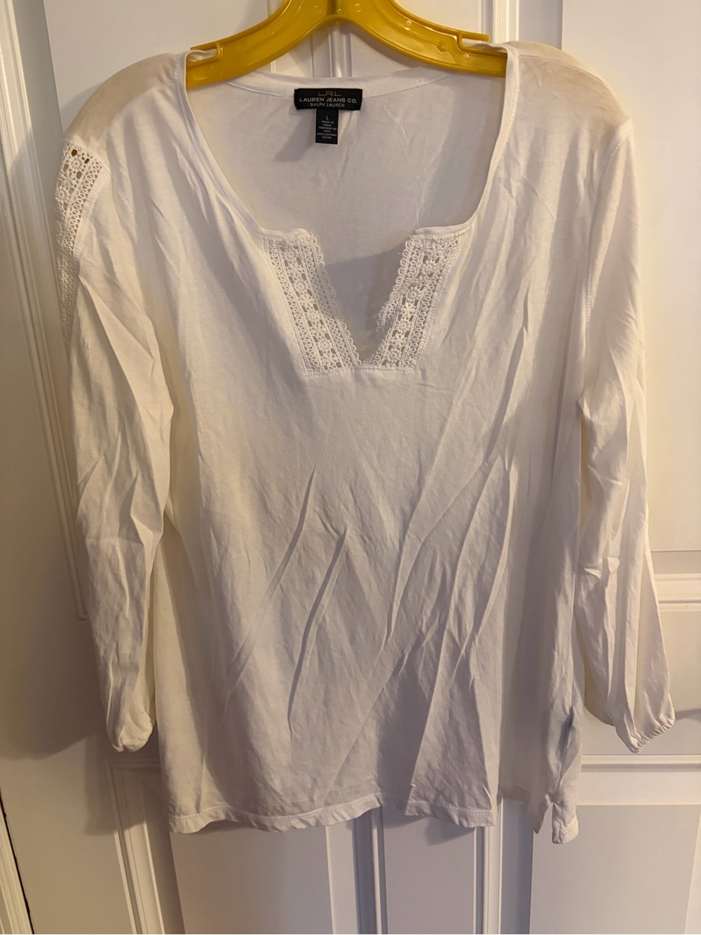 Lauren Ralph Lauren Cream Lace-Trim Long Sleeve Tunic